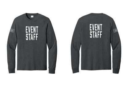 NYC Factory Custom Logo Event Staff Cotton Long Sleeve T-Shirt (Classic) - Front + Back + Your Logo Sleeve - Dark Heather Grey