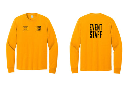 NYC Factory Custom Logo Event Staff Cotton Long Sleeve T-Shirt (Classic) - EVENT STAFF + Your Logo + Back - Gold