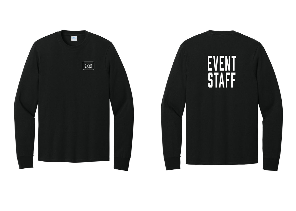 NYC Factory Custom Logo Event Staff Cotton Long Sleeve T-Shirt (Classic) - Your Logo + Back - Black