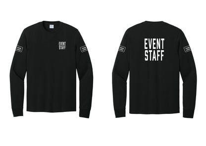 NYC Factory Custom Logo Event Staff Cotton Long Sleeve T-Shirt (Classic) - Chest + Back + Your Logo Sleeves - Black