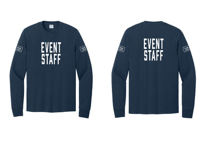 NYC Factory Custom Logo Event Staff Cotton Long Sleeve T-Shirt (Classic) - Front + Back + Your Logo Sleeves - Navy