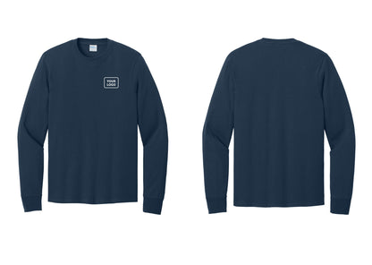 NYC Factory Custom Logo Event Staff Cotton Long Sleeve T-Shirt (Classic) - Your Logo Only - Navy
