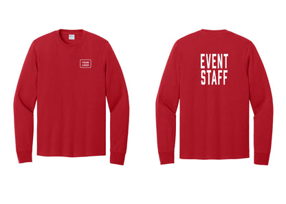NYC Factory Custom Logo Event Staff Cotton Long Sleeve T-Shirt (Classic) - Your Logo + Back - Red