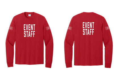 NYC Factory Custom Logo Event Staff Cotton Long Sleeve T-Shirt (Classic) - Front + Back + Your Logo Sleeves - Red