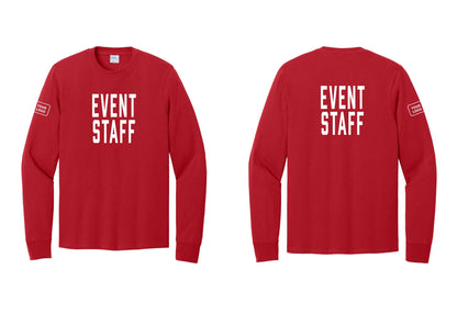 NYC Factory Custom Logo Event Staff Cotton Long Sleeve T-Shirt (Classic) - Front + Back + Your Logo Sleeve - Red