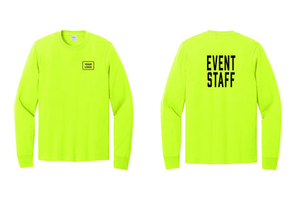 NYC Factory Custom Logo Event Staff Cotton Long Sleeve T-Shirt (Classic) - Your Logo + Back - Safety Green