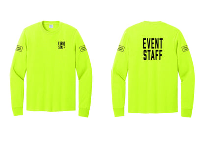 NYC Factory Custom Logo Event Staff Cotton Long Sleeve T-Shirt (Classic) - Chest + Back + Your Logo Sleeves - Safety Green