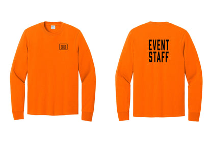 NYC Factory Custom Logo Event Staff Cotton Long Sleeve T-Shirt (Classic) - Your Logo + Back - Safety Orange