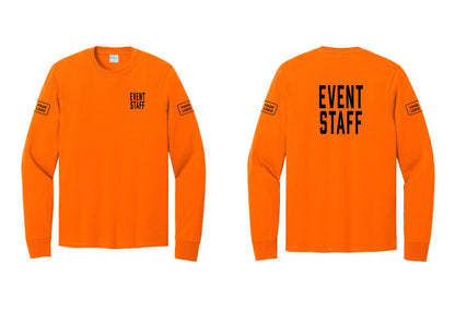 NYC Factory Custom Logo Event Staff Cotton Long Sleeve T-Shirt (Classic) - Chest + Back + Your Logo Sleeves - Safety Orange