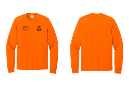 NYC Factory Custom Logo Event Staff Cotton Long Sleeve T-Shirt (Classic) - EVENT STAFF + Your Logo - Safety Orange