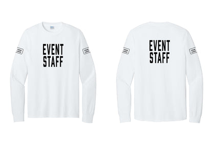 NYC Factory Custom Logo Event Staff Cotton Long Sleeve T-Shirt (Classic) - Front + Back + Your Logo Sleeves - White