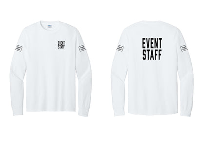 NYC Factory Custom Logo Event Staff Cotton Long Sleeve T-Shirt (Classic) - Chest + Back + Your Logo Sleeves - White