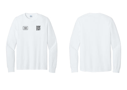NYC Factory Custom Logo Event Staff Cotton Long Sleeve T-Shirt (Classic) - EVENT STAFF + Your Logo - White