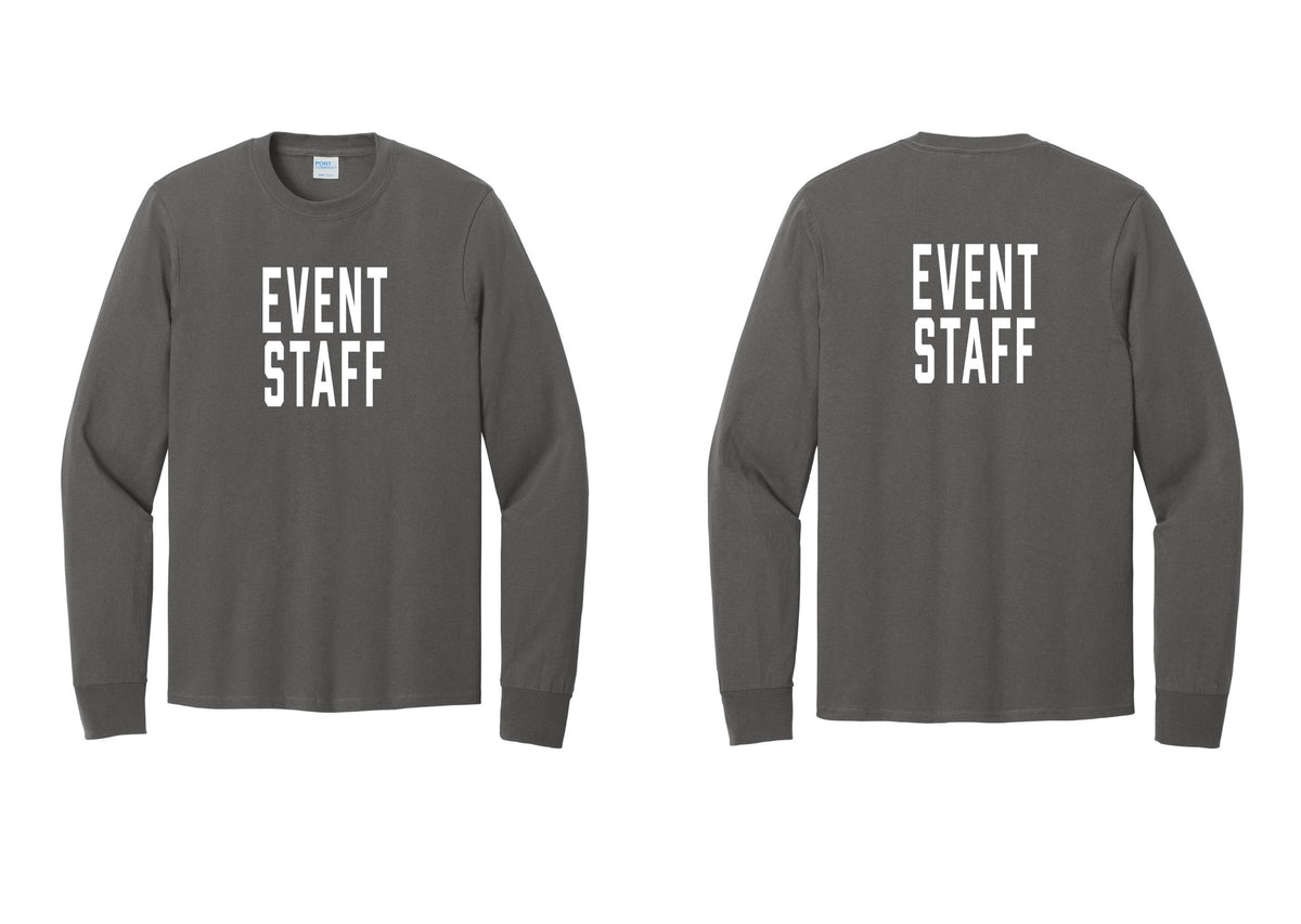 NYC Factory Event Staff Cotton Long Sleeve T-Shirt (Classic) - Front + Back - Charcoal