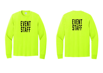NYC Factory Event Staff Cotton Long Sleeve T-Shirt (Classic) - Front + Back - Safety Green