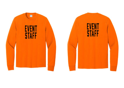 NYC Factory Event Staff Cotton Long Sleeve T-Shirt (Classic) - Front + Back - Safety Orange