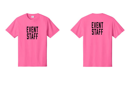 NYC Factory Event Staff T-Shirt, Condensed Lettering - Front + Back - Neon Pink