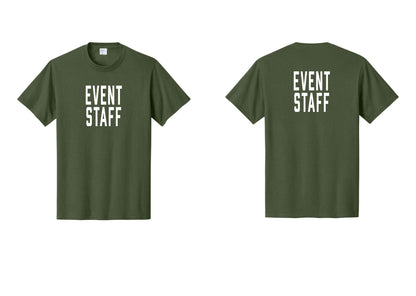 NYC Factory Event Staff T-Shirt, Condensed Lettering - Front + Back - Olive