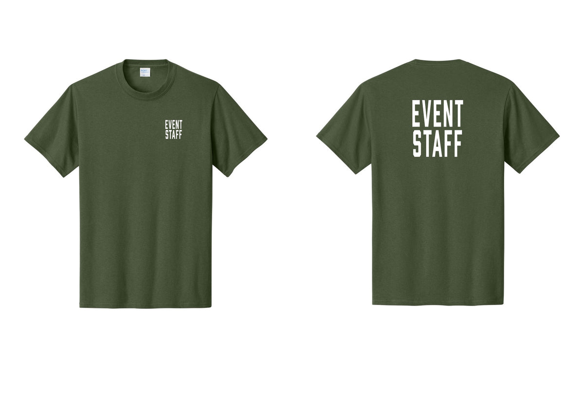 NYC Factory Event Staff T-Shirt, Condensed Lettering - Chest + Back - Olive