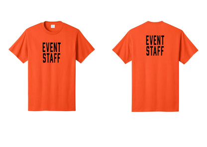 NYC Factory Event Staff T-Shirt, Condensed Lettering - Front + Back - Orange