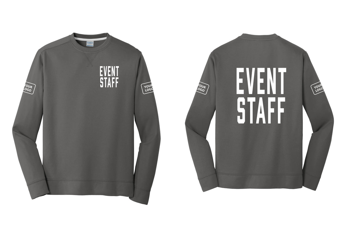 NYC Factory Custom Logo Event Staff Performance Fleece Crewneck Sweatshirt (Classic) - Chest + Back + Your Logo Sleeves - Charcoal