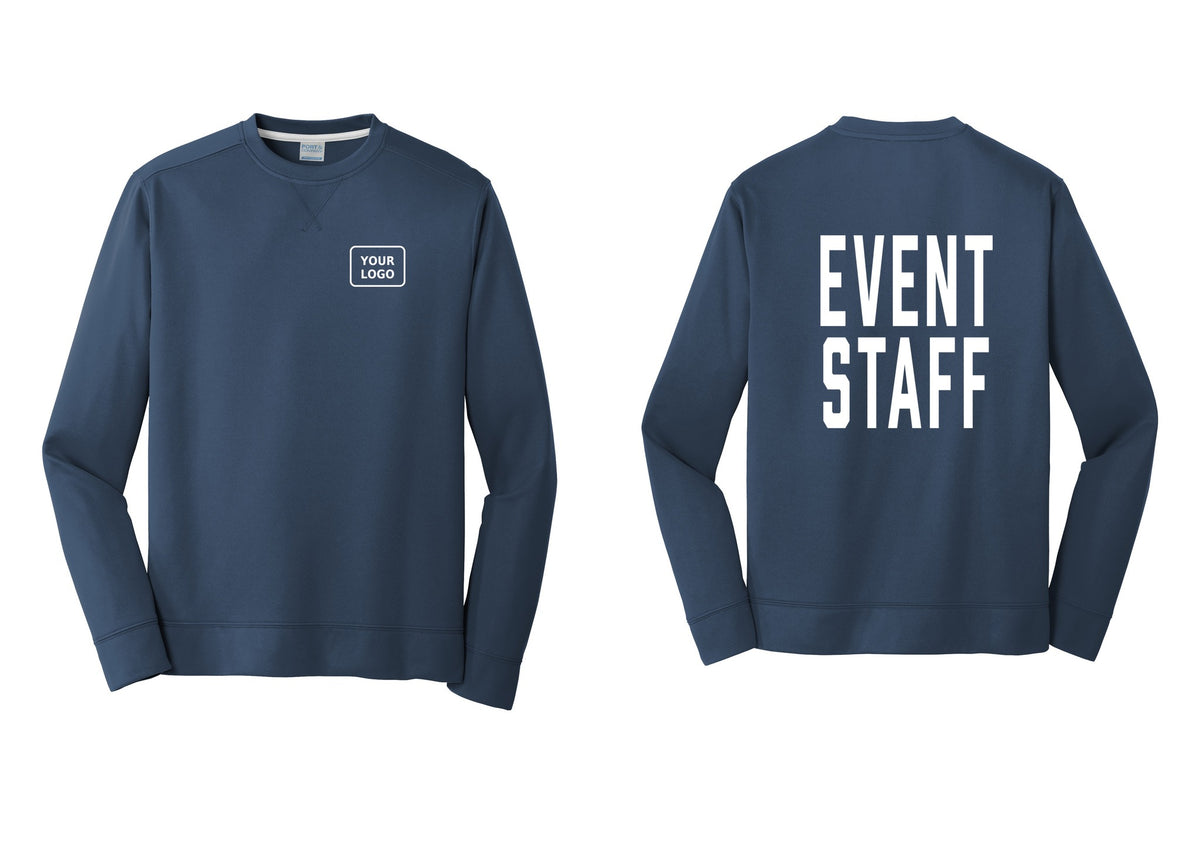 NYC Factory Custom Logo Event Staff Performance Fleece Crewneck Sweatshirt (Classic) - Your Logo + Back - Navy