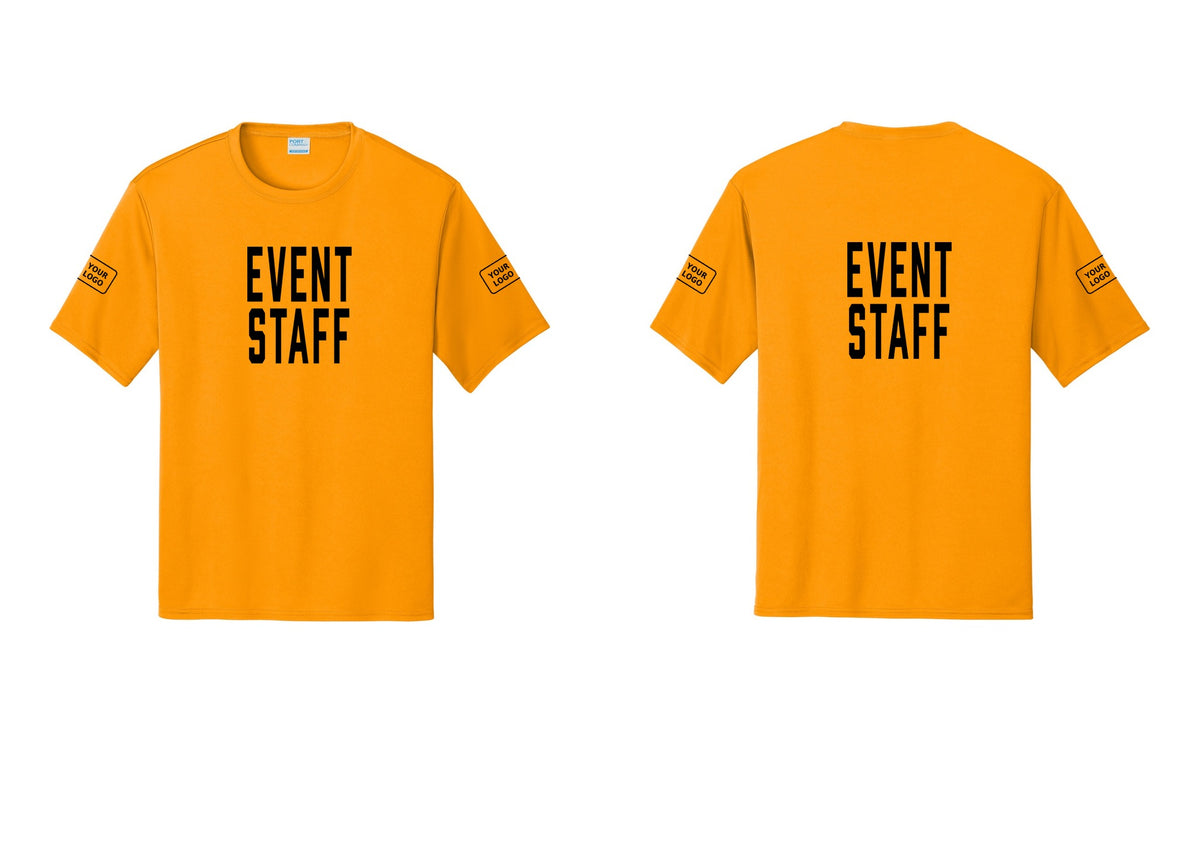 NYC Factory Custom Logo Event Staff Performance T-Shirt (Classic) - Front + Back + Your Logo Sleeves - Gold