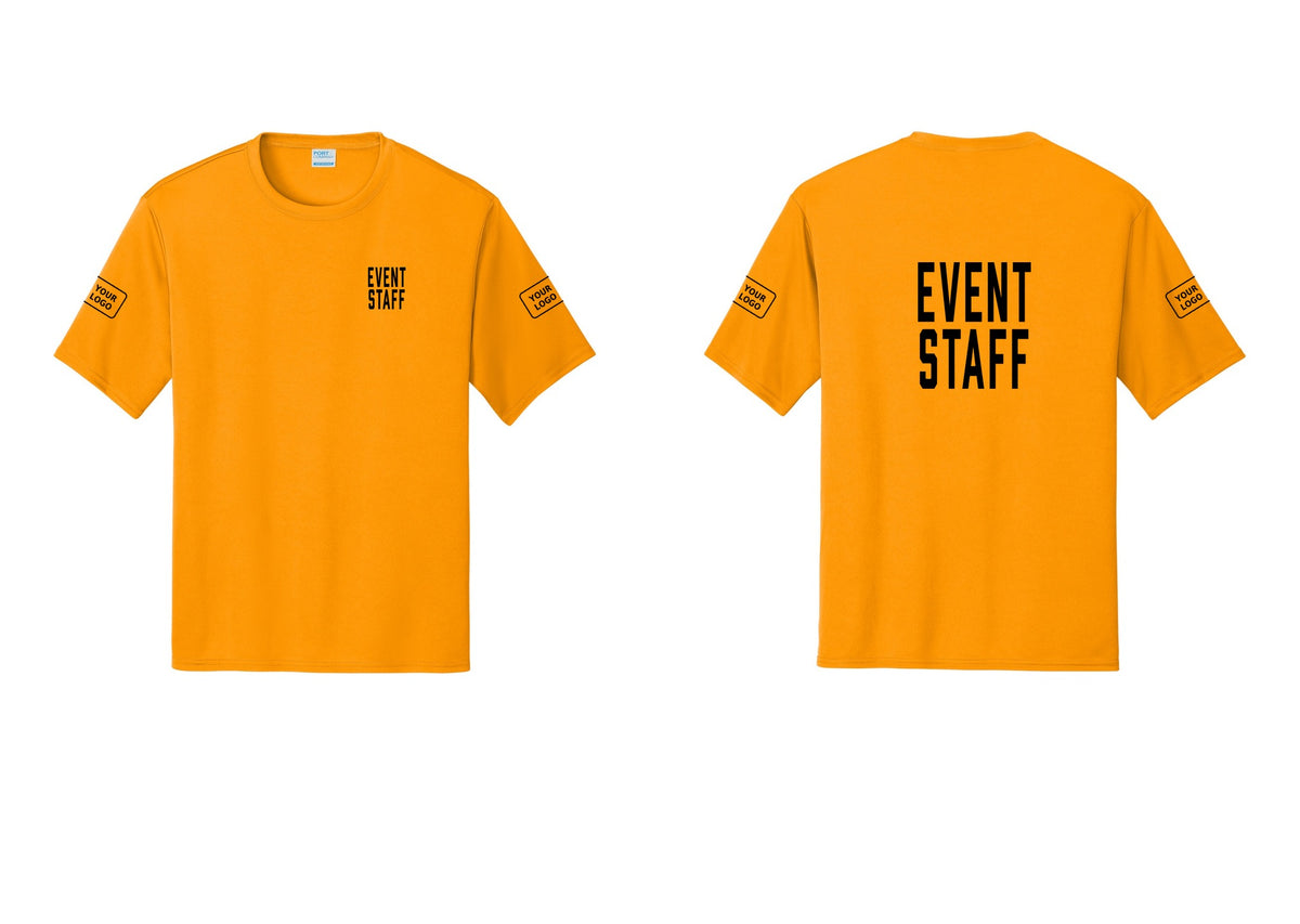 NYC Factory Custom Logo Event Staff Performance T-Shirt (Classic) - Chest + Back + Your Logo Sleeves - Gold