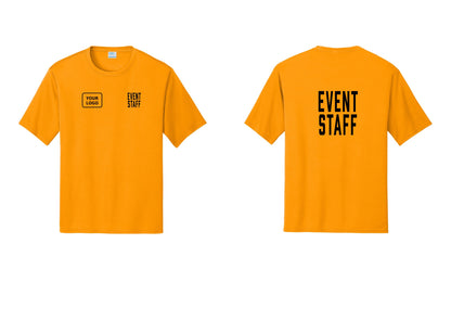 NYC Factory Custom Logo Event Staff Performance T-Shirt (Classic) - EVENT STAFF + Your Logo + Back - Gold