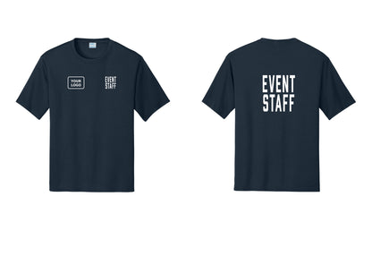 NYC Factory Custom Logo Event Staff Performance T-Shirt (Classic) - EVENT STAFF + Your Logo + Back - Navy