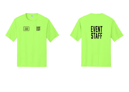 NYC Factory Custom Logo Event Staff Performance T-Shirt (Classic) - EVENT STAFF + Your Logo + Back - Neon Green