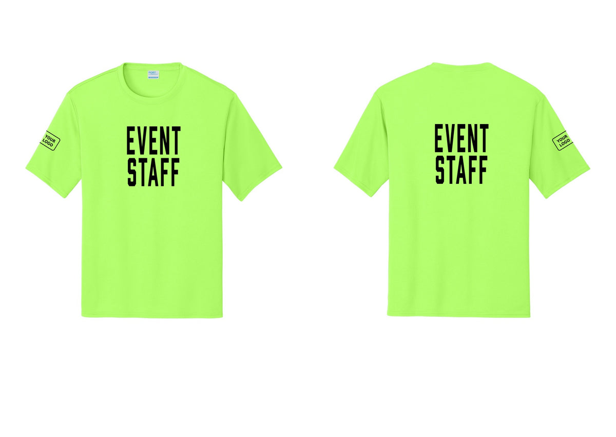 NYC Factory Custom Logo Event Staff Performance T-Shirt (Classic) - Front + Back + Your Logo Sleeve - Neon Green