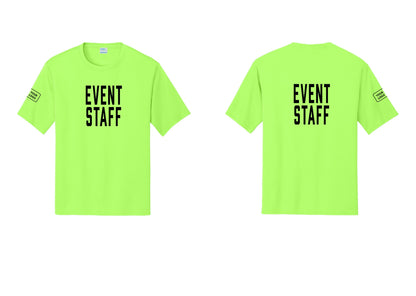 NYC Factory Custom Logo Event Staff Performance T-Shirt (Classic) - Front + Back + Your Logo Sleeve - Neon Green