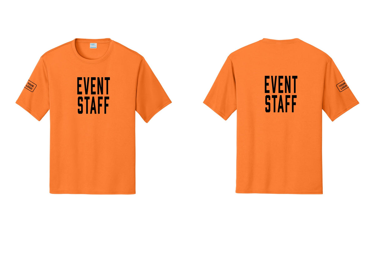 NYC Factory Custom Logo Event Staff Performance T-Shirt (Classic) - Front + Back + Your Logo Sleeve - Neon Orange