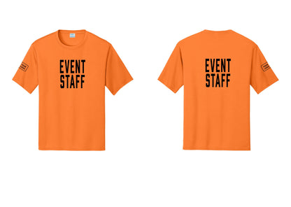 NYC Factory Custom Logo Event Staff Performance T-Shirt (Classic) - Front + Back + Your Logo Sleeve - Neon Orange