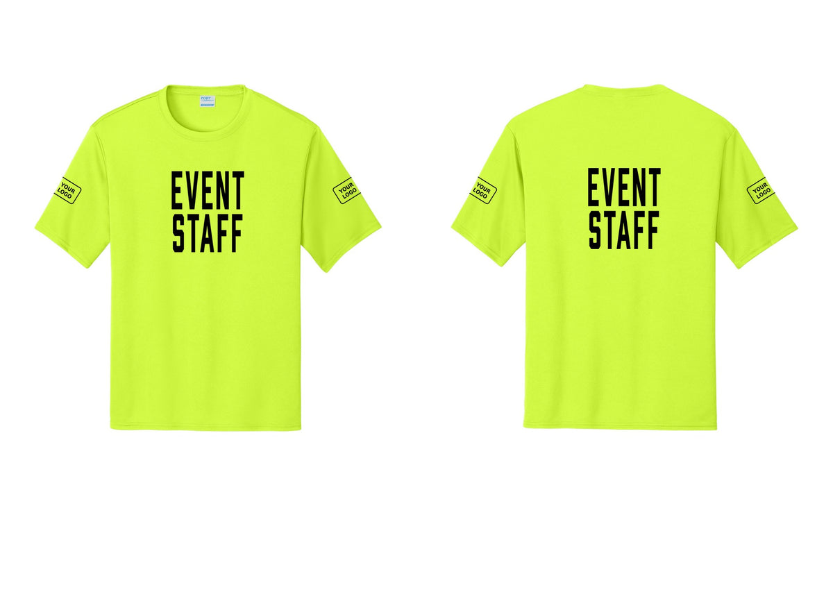 NYC Factory Custom Logo Event Staff Performance T-Shirt (Classic) - Front + Back + Your Logo Sleeves - Neon Yellow