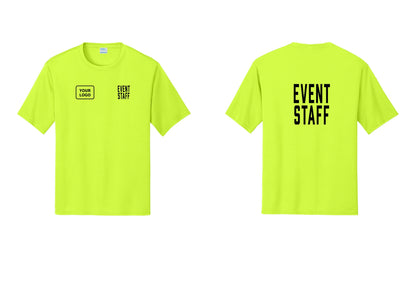 NYC Factory Custom Logo Event Staff Performance T-Shirt (Classic) - EVENT STAFF + Your Logo + Back - Neon Yellow
