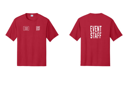 NYC Factory Custom Logo Event Staff Performance T-Shirt (Classic) - EVENT STAFF + Your Logo + Back - Red