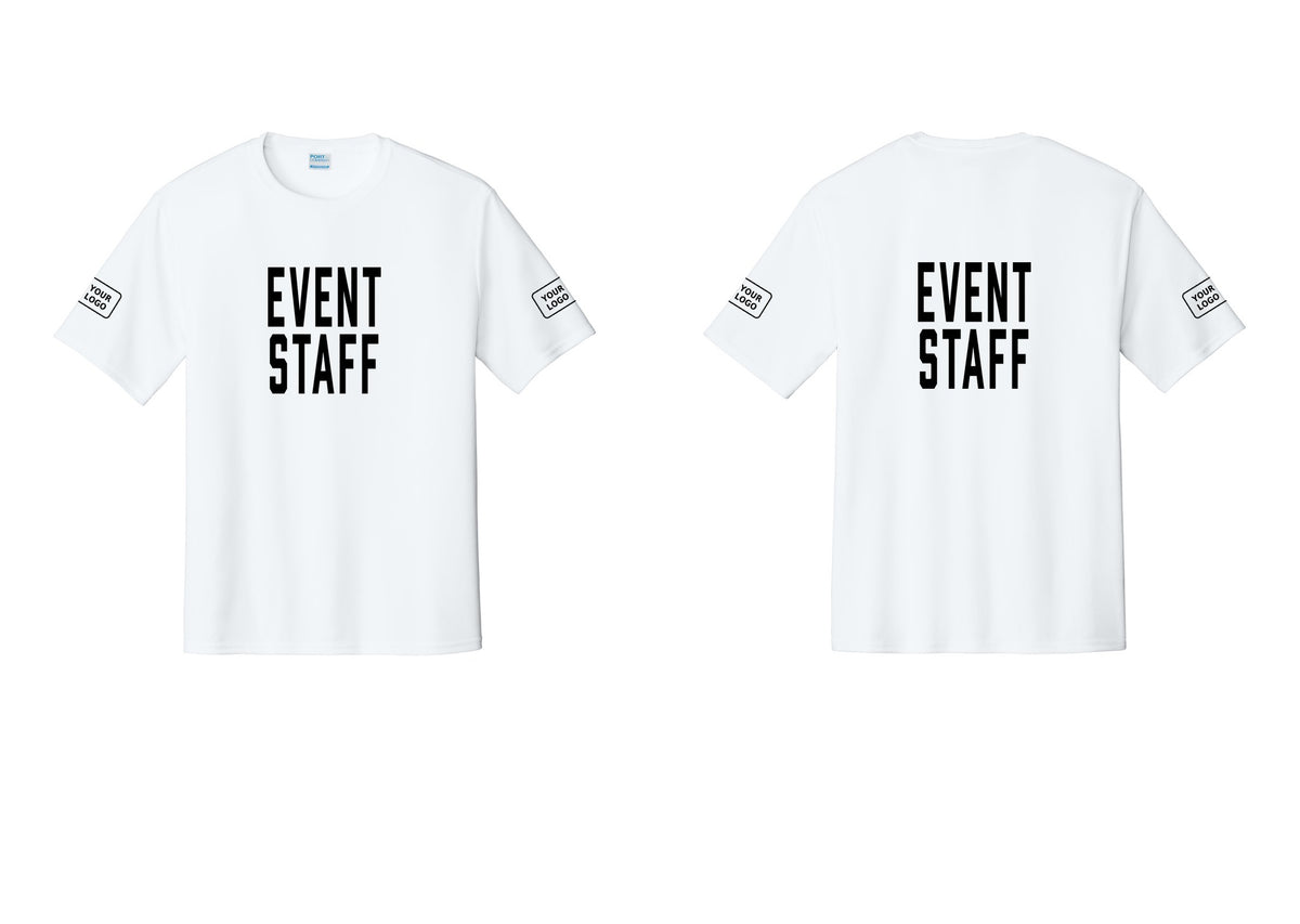 NYC Factory Custom Logo Event Staff Performance T-Shirt (Classic) - Front + Back + Your Logo Sleeves - White