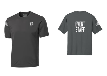 NYC Factory Event Staff Performance T-Shirt (Classic) - Chest + Back + US Flag Sleeve - Charcoal