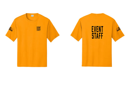 NYC Factory Event Staff Performance T-Shirt (Classic) - Chest + Back + US Flag Sleeve - Gold