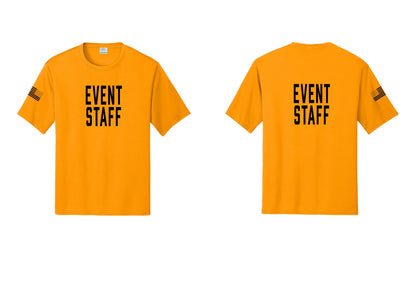 NYC Factory Event Staff Performance T-Shirt (Classic) - Front + Back + US Flag Sleeve - Gold