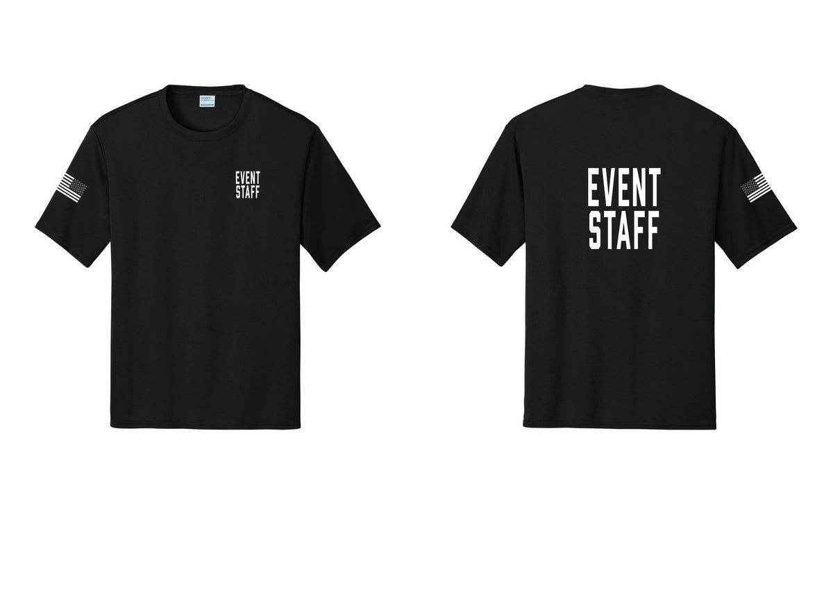 NYC Factory Event Staff Performance T-Shirt (Classic) - Chest + Back + US Flag Sleeve - Black