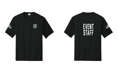 NYC Factory Event Staff Performance T-Shirt (Classic) - Chest + Back + US Flag Sleeve - Black
