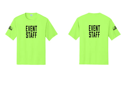NYC Factory Event Staff Performance T-Shirt (Classic) - Front + Back + US Flag Sleeve - Neon Green