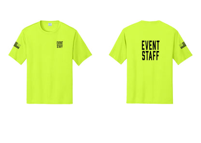 NYC Factory Event Staff Performance T-Shirt (Classic) - Chest + Back + US Flag Sleeve - Neon Yellow