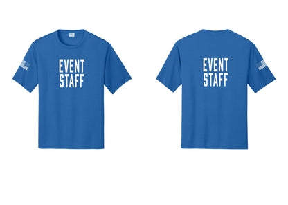 NYC Factory Event Staff Performance T-Shirt (Classic) - Front + Back + US Flag Sleeve - Royal