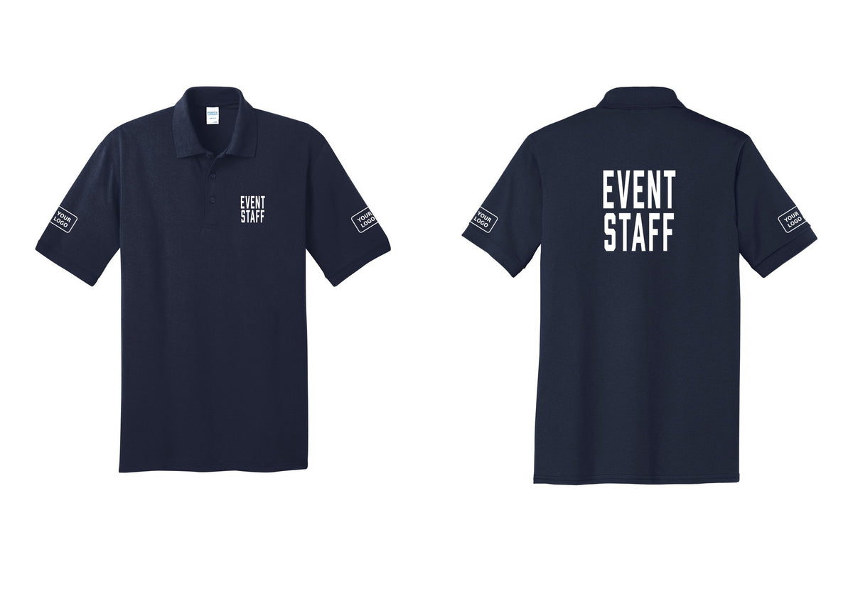 NYC Factory Custom Logo Event Staff Polo Shirt (Classic) - Chest + Back + Your Logo Sleeves - Navy