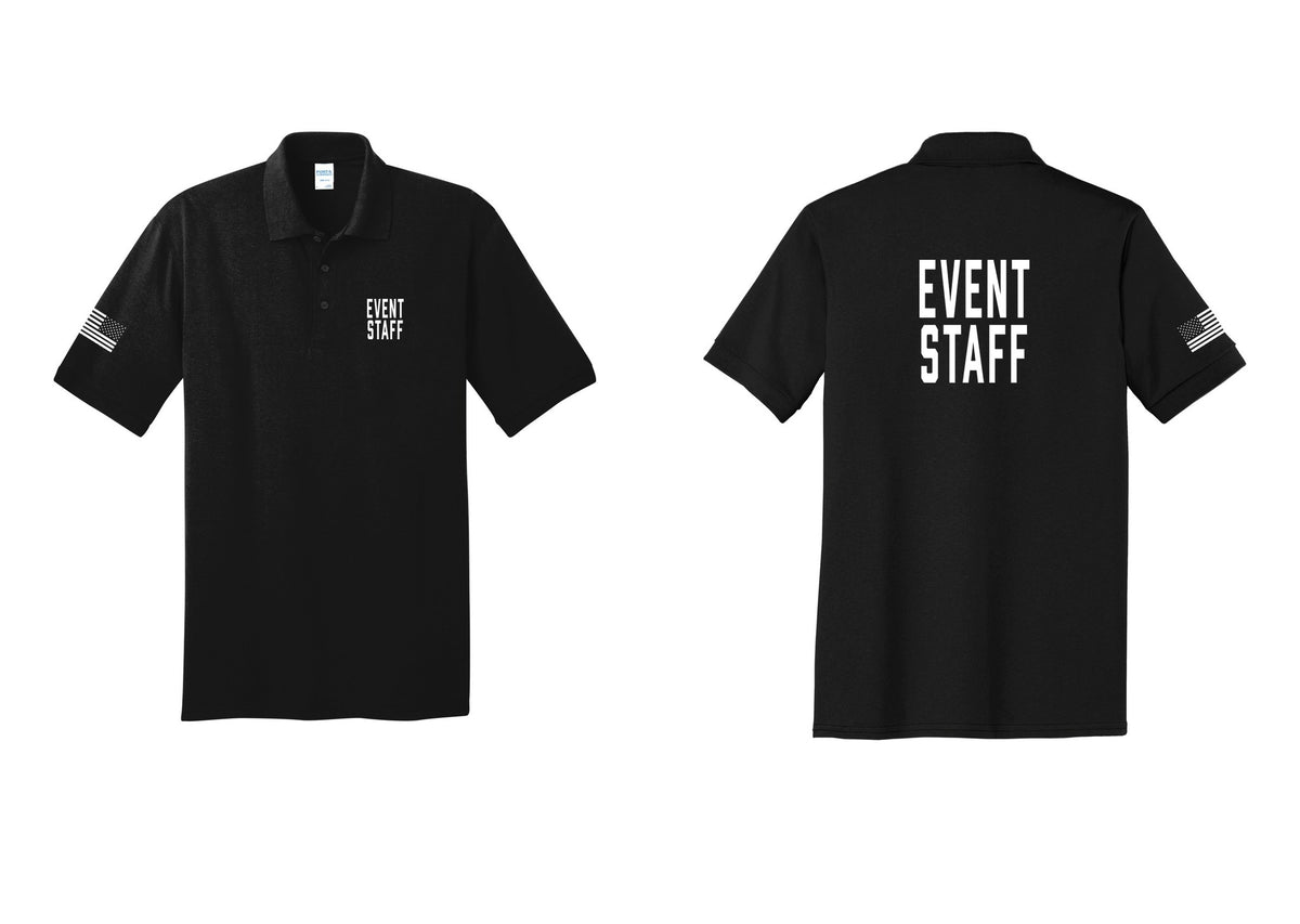 NYC Factory Event Staff Polo Shirt (Classic) - Chest + Back + US Flag Sleeve - Black