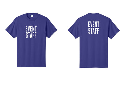 NYC Factory Event Staff T-Shirt, Condensed Lettering - Front + Back - Purple